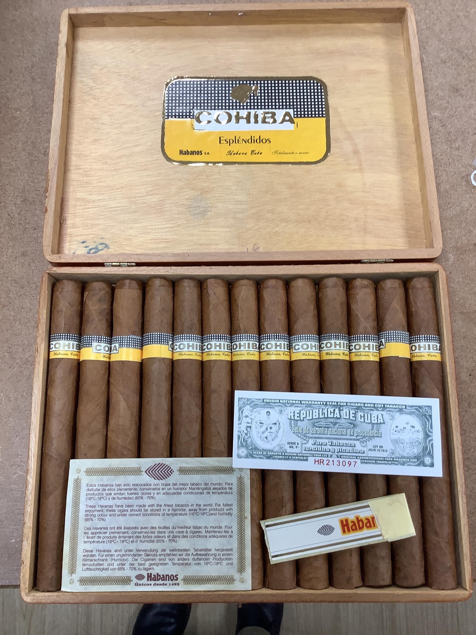 A box of Cohiba Esplendidos Habana cigars